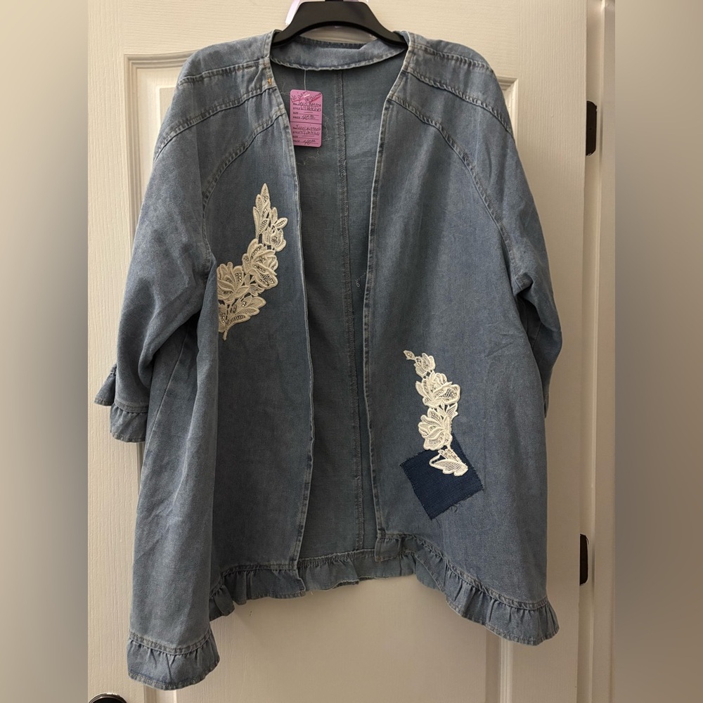 Up Cycled Denim Jacket with Floral Embroidery